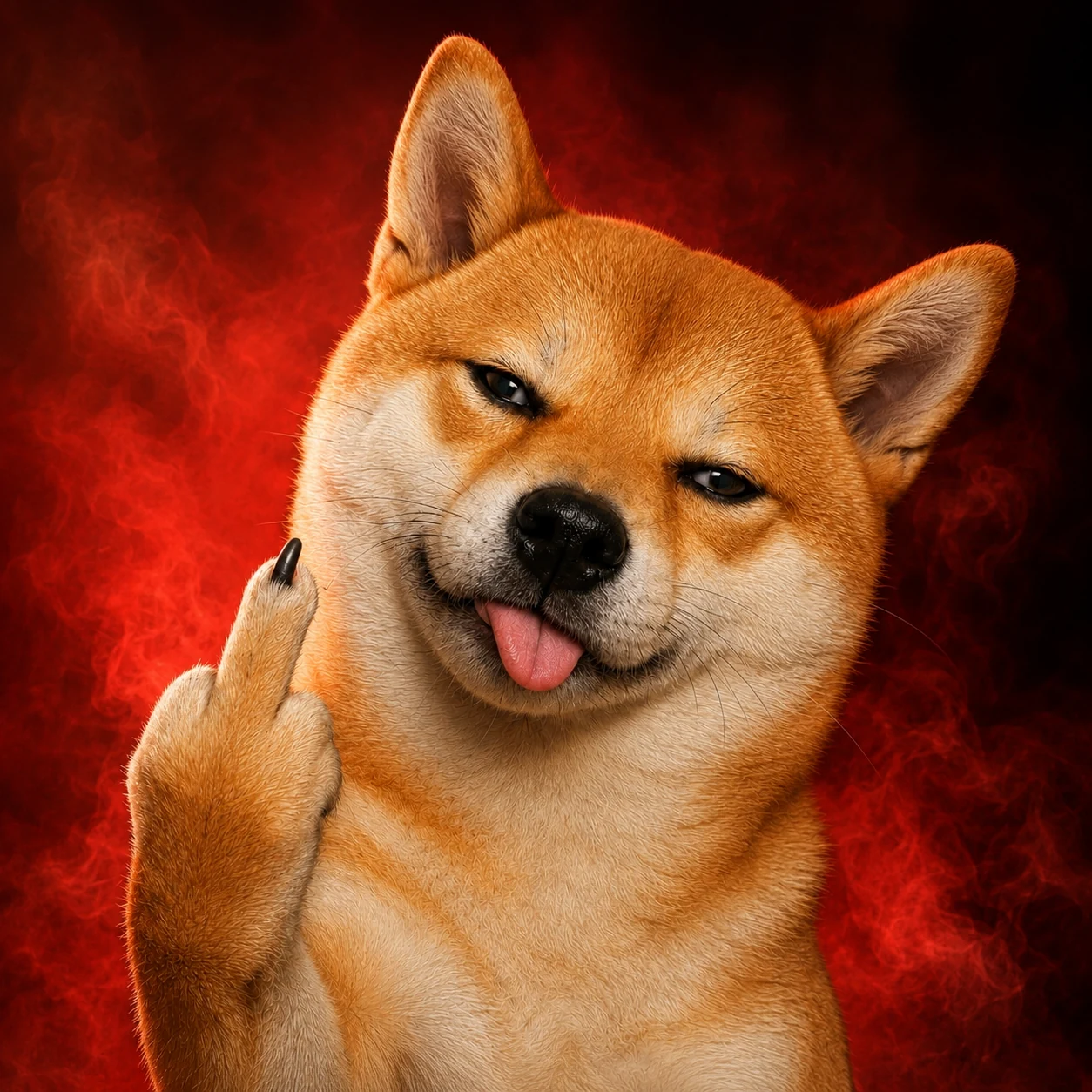 Sassy Shiba with a red smoke background