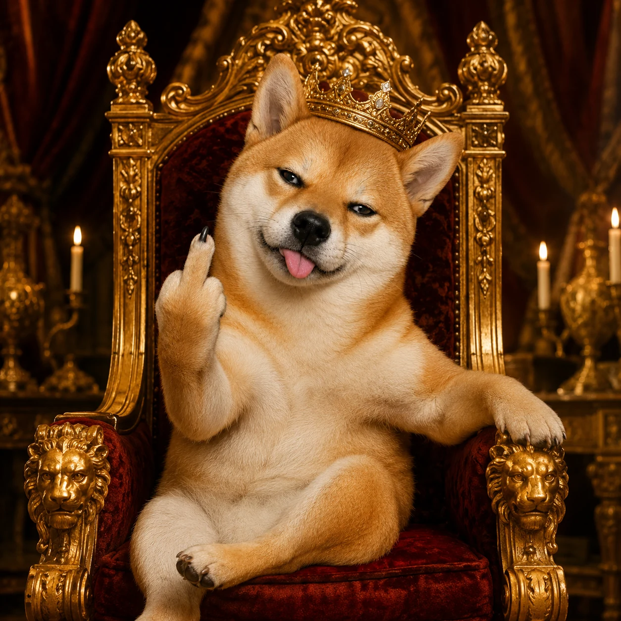 Sassy Shiba on a royal throne
