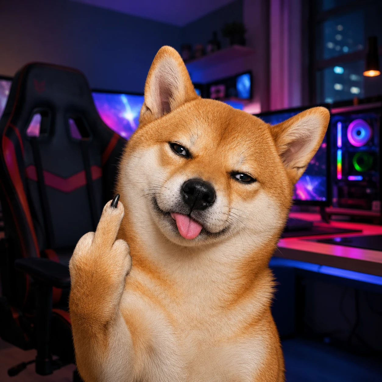 Sassy Shiba in a gaming room